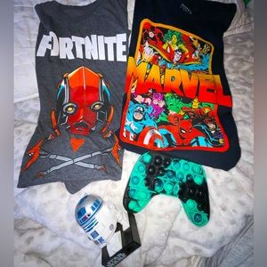 Marvel M*Fortnite *Star Wars XBOX pop-it TEE bundle youth large. Unisex BLACK